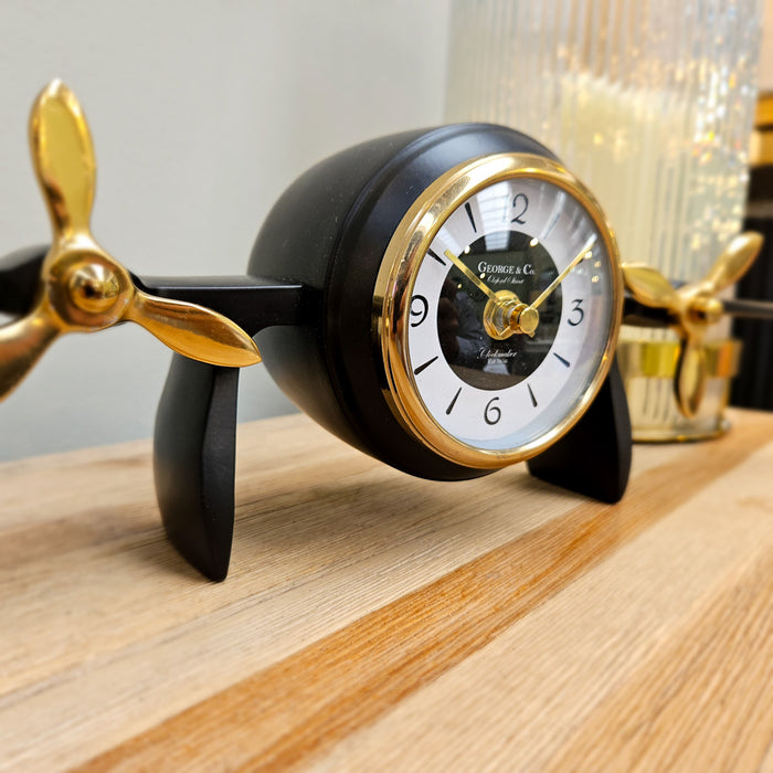 George & Co Aeroplane Clock Antique Brass/black