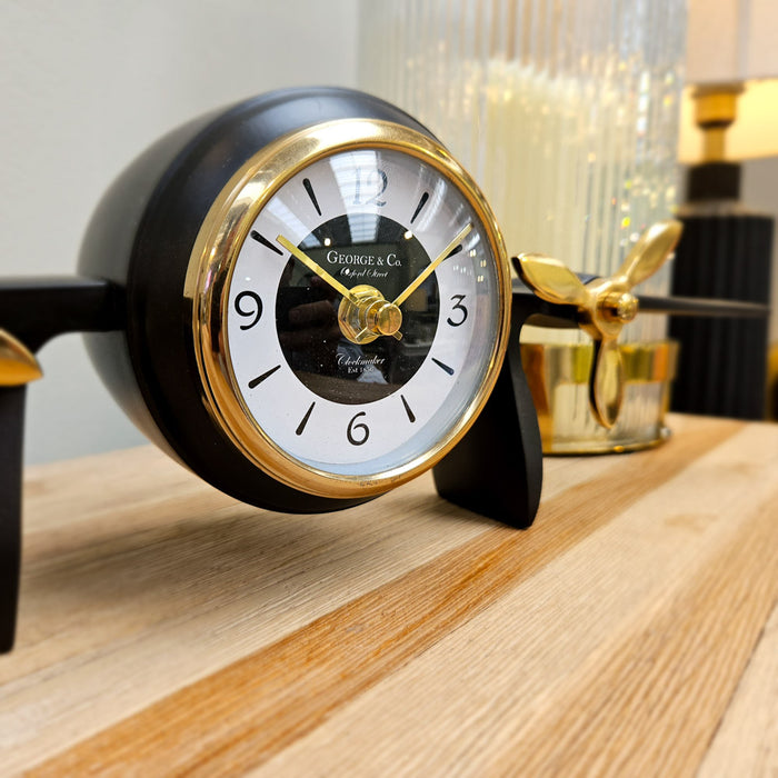 George & Co Aeroplane Clock Antique Brass/black