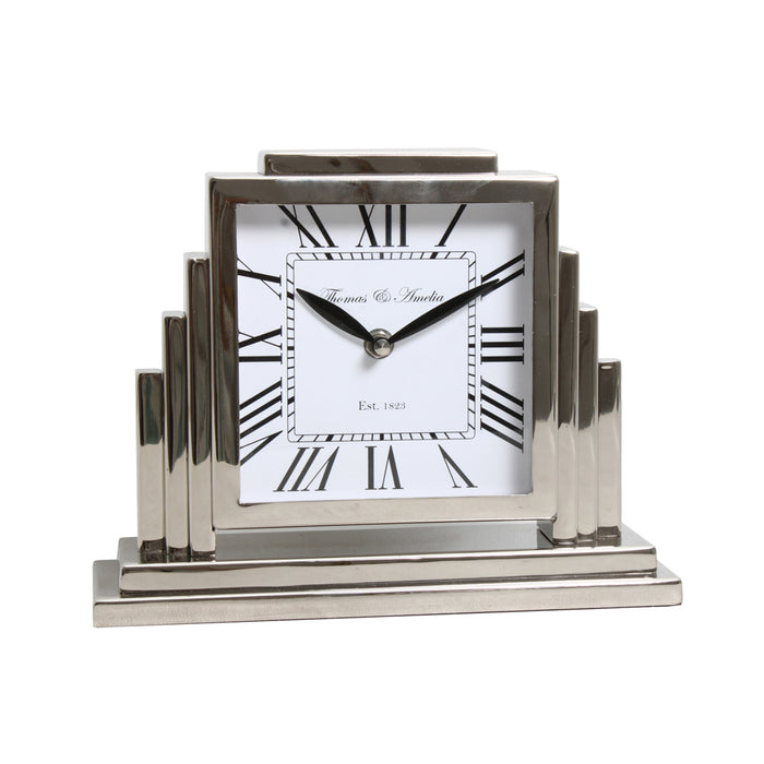 Thomas & Ameila Art Deco Clock Silver 26cm