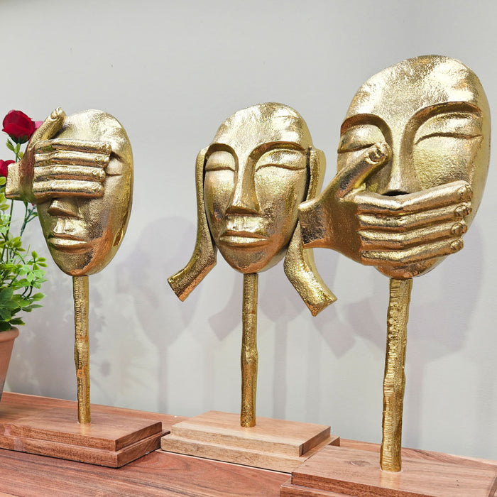 See Hear Speak No Evil Faces Set Gold