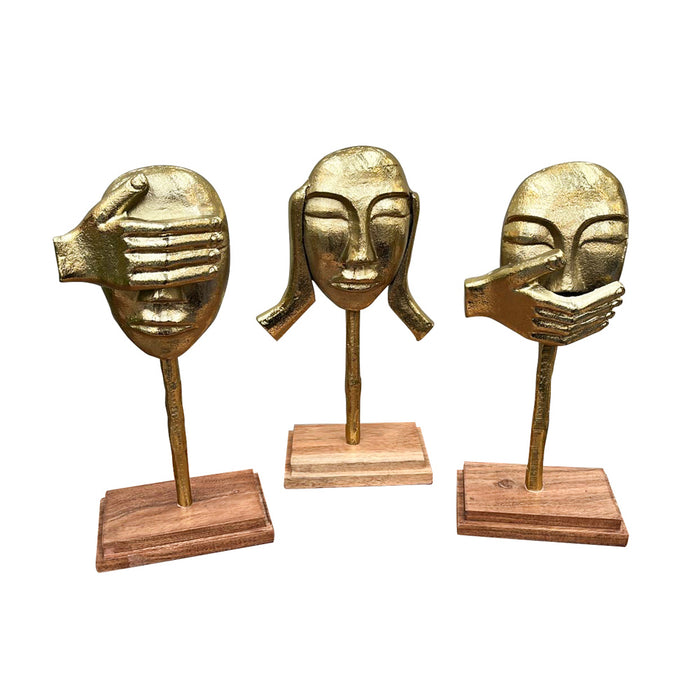 See Hear Speak No Evil Faces Set Gold