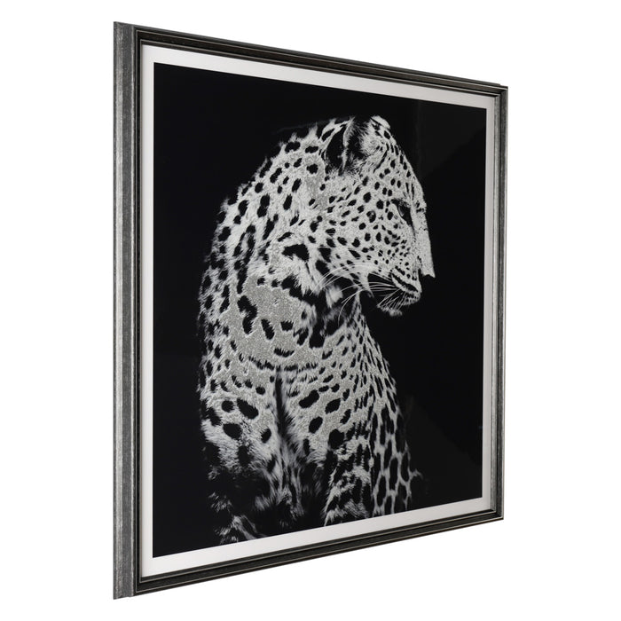 Framed Glitter Print Leopard 83 X 83cm