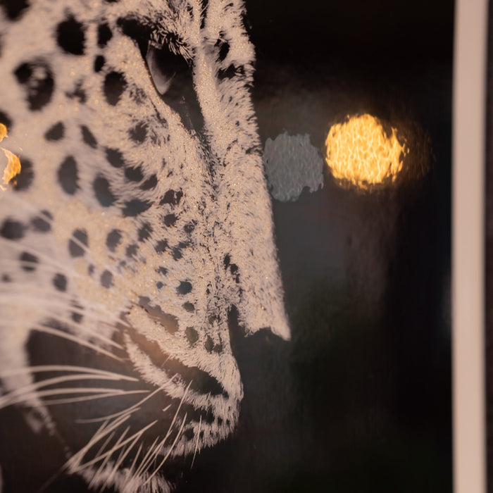 Framed Glitter Print Leopard 83 X 83cm