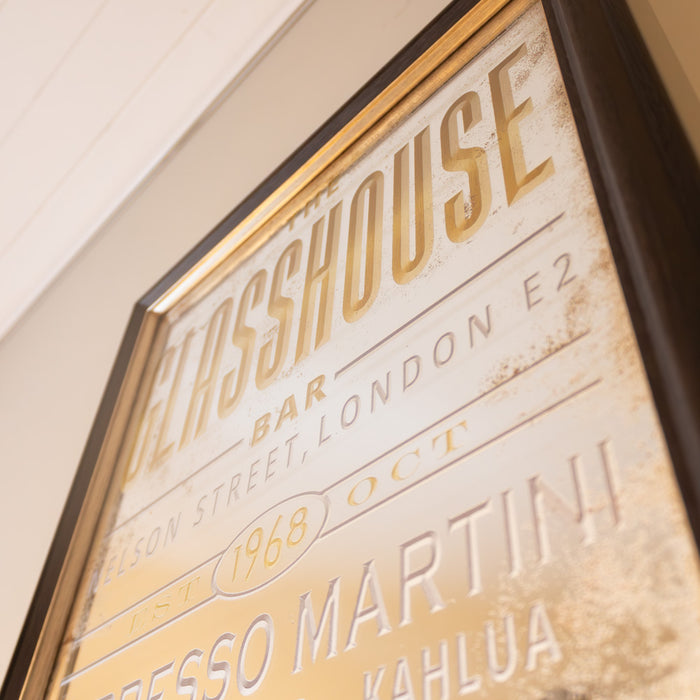 Mirror Sign Glasshouse Cocktail Menu 117 X 41cm