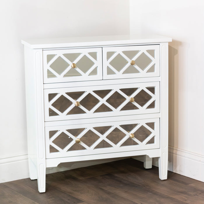 Carla Mirrored 4 Drw Dresser White