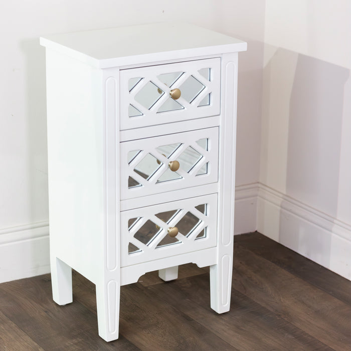 Carla 3 Drw Mirrored Cabinet White