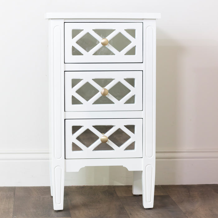 Carla 3 Drw Mirrored Cabinet White