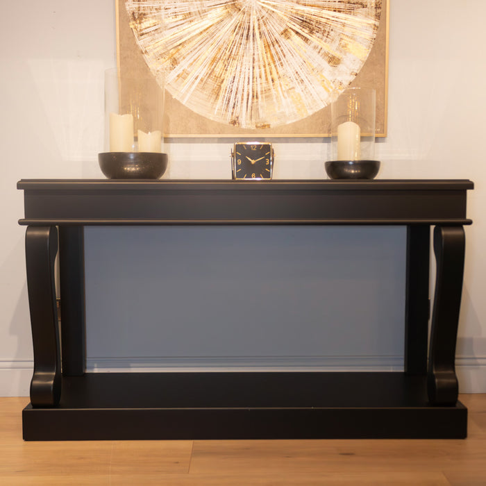 Scroll Black 140cm Console Table Ant Mirror