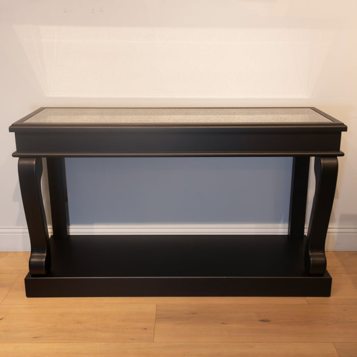 Scroll Black 140cm Console Table Ant Mirror