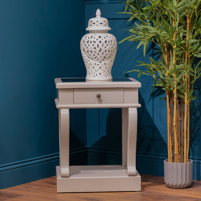 Scroll Grey End Table W/drawer With Mirror