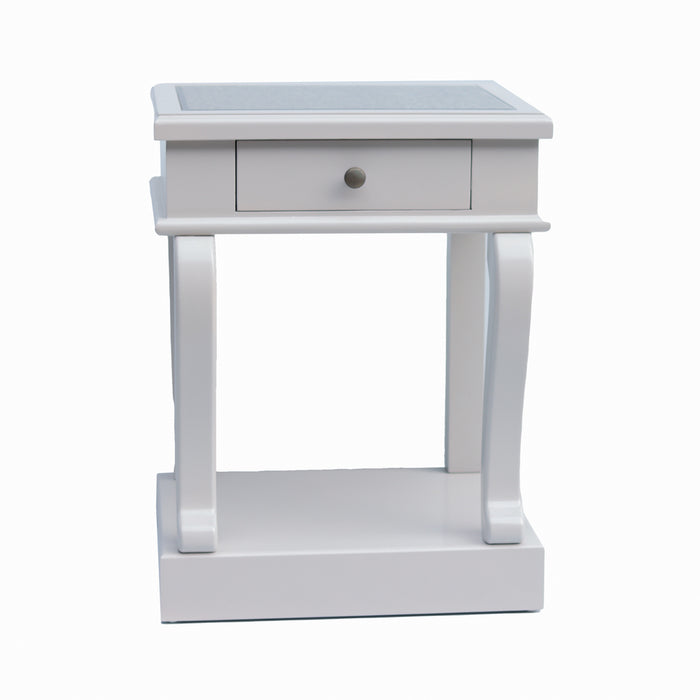 Scroll Grey End Table W/drawer With Mirror