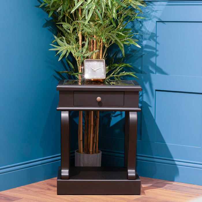 Scroll Black End Table W/drawer With Mirror