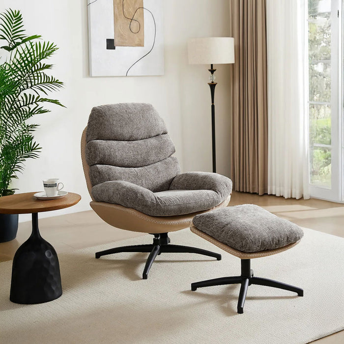 Khloe rocking swivel chair in latte with footstool