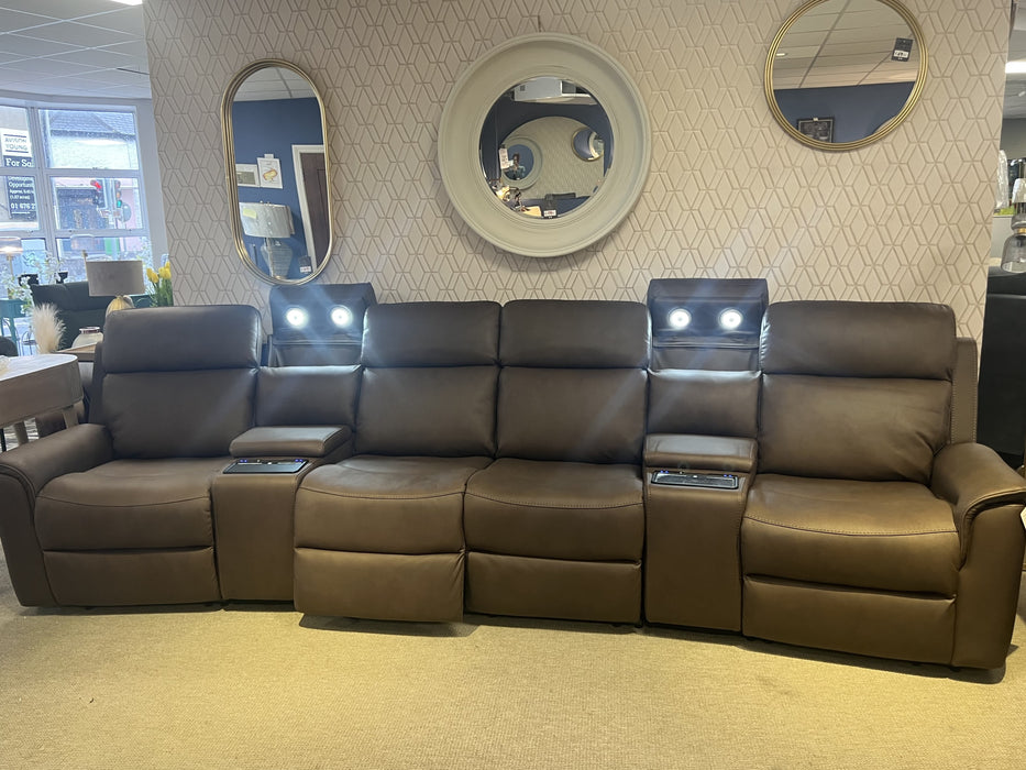 Verona Brown 4 Seater Cinema Motorised Power Recliner Sofa