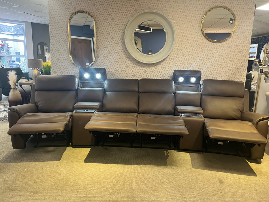 Verona 4 Seater Cinema Motorised Power Recliner Sofa – Brown | Display Model