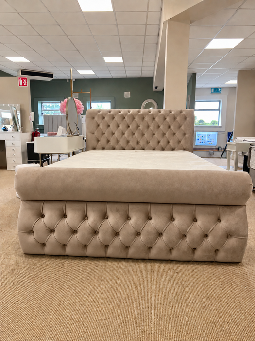 Swan King-Size Ottoman Bedframe – Plush Coffee (Display Model Only)