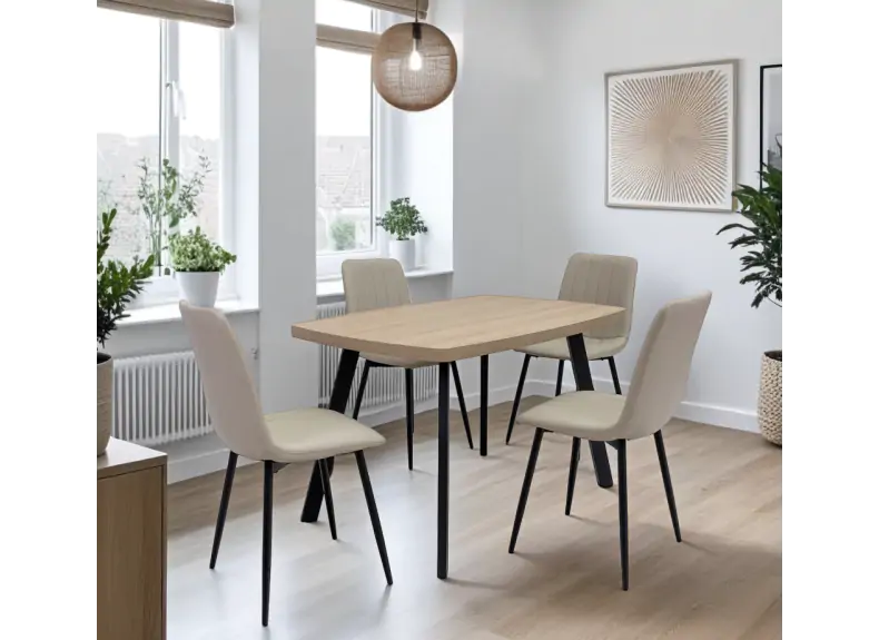 DALTON 1.2M TABLE & 4 CHAIRS - LIGHT OAK