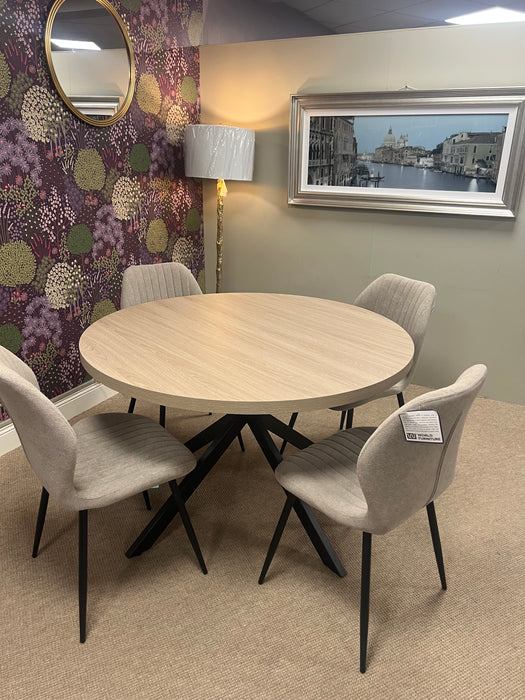 DALTON ROUND (1.2M) TABLE & 4 CHAIRS - LIGHT OAK