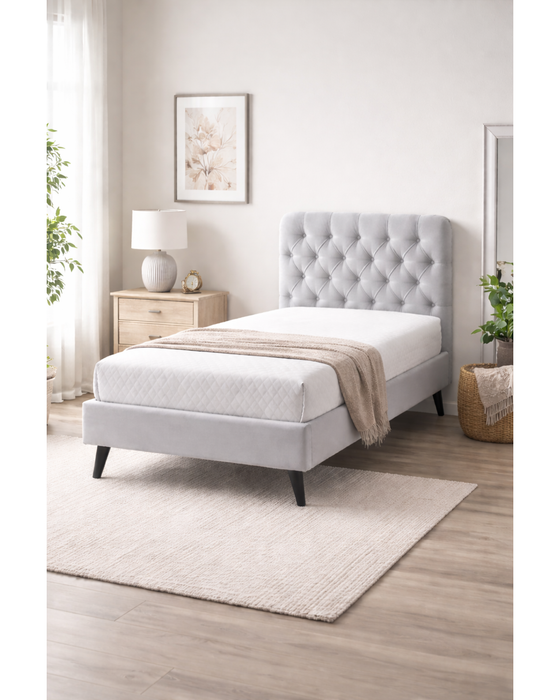 Alice Single Bed Frame Light Grey Button Back