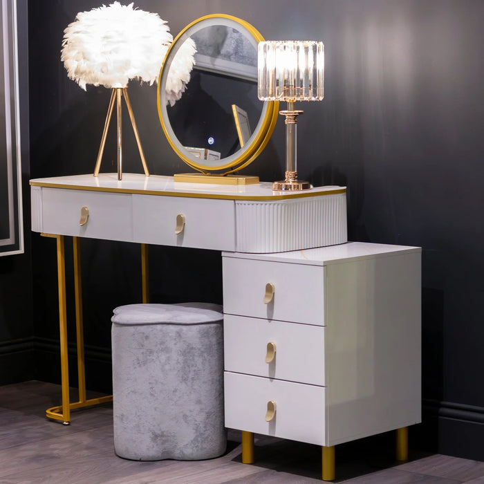 NADIA GREY DRESSING TABLE MIRROR AND STOOL SET