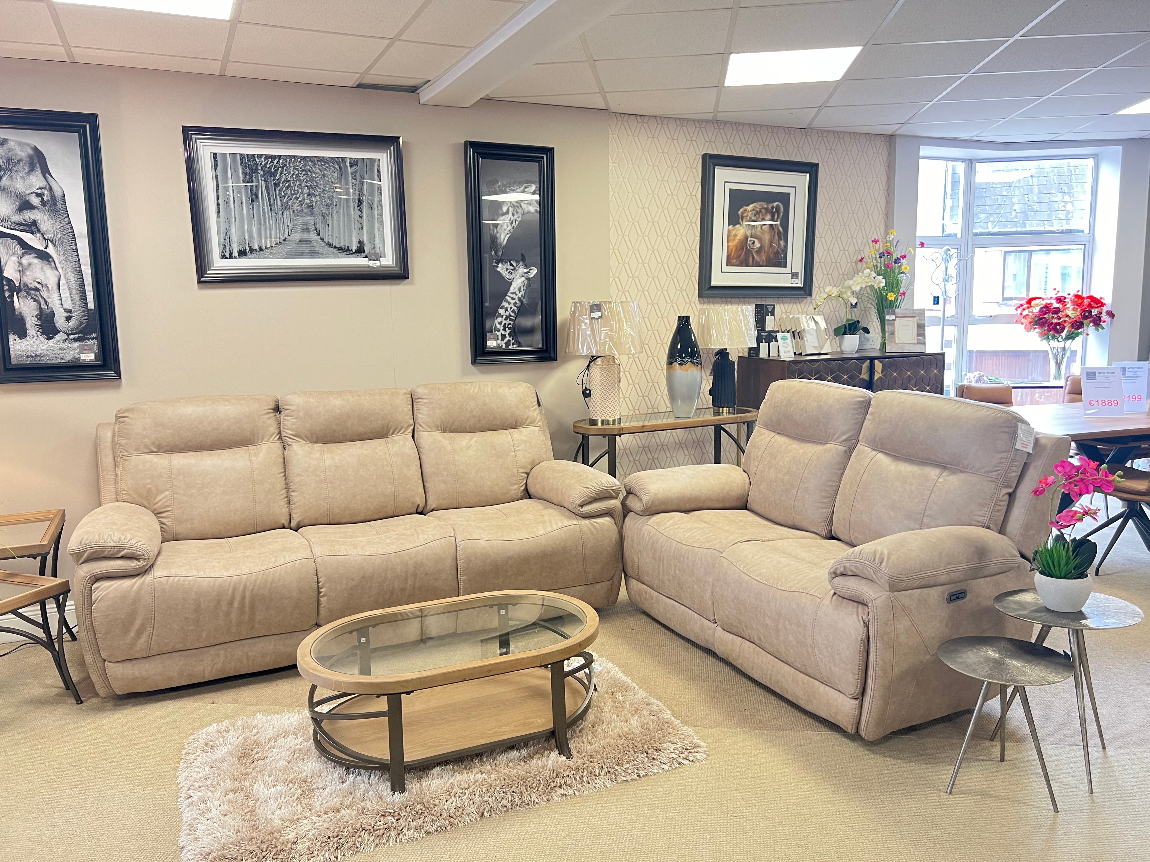 3+2 Motorised Reclining Sofa Suite | Ecru Colour | Oslo Collection