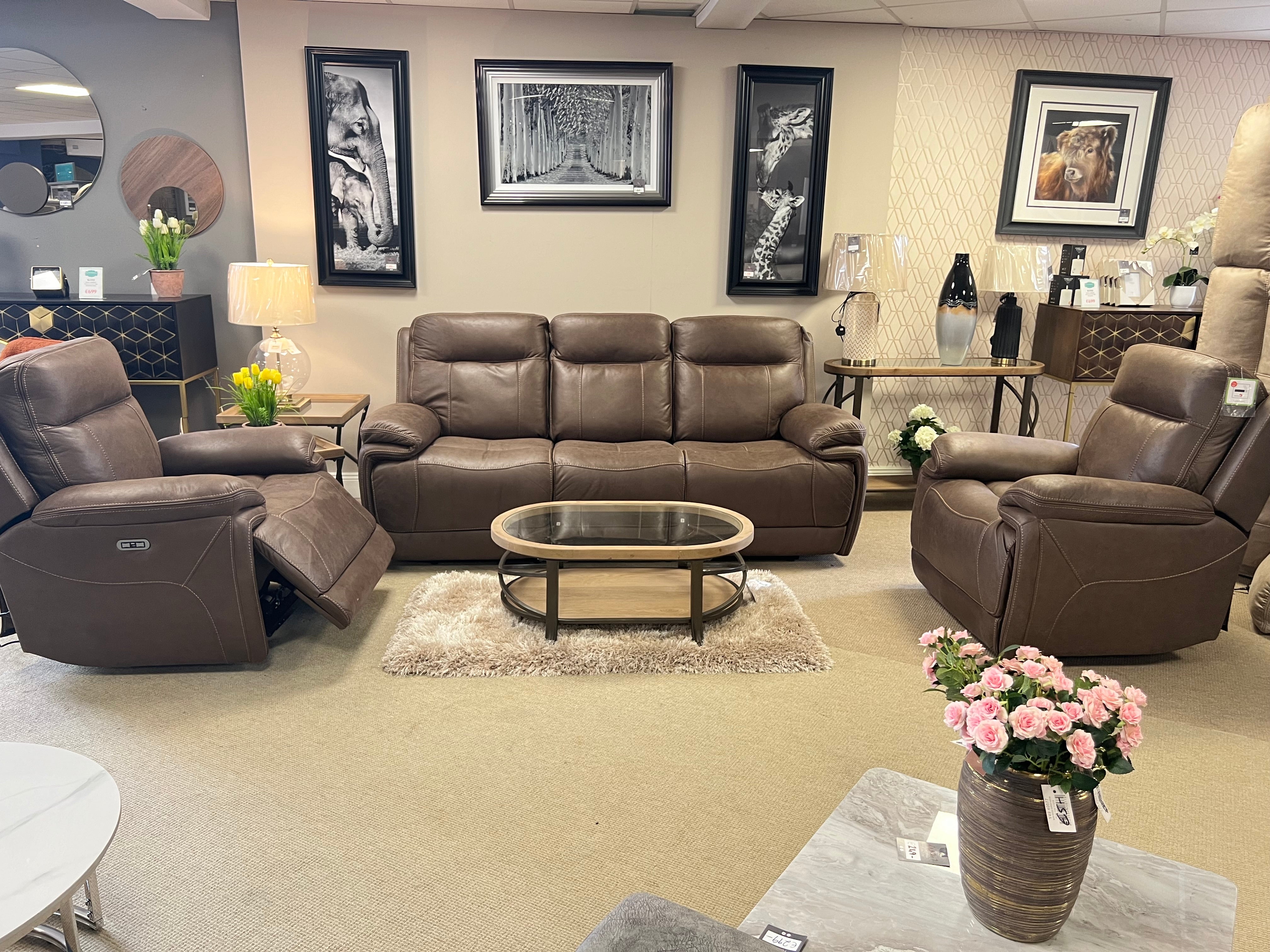 3+1+1 Motorised Reclining Sofa Suite | Chocolate Colour | Oslo Collection