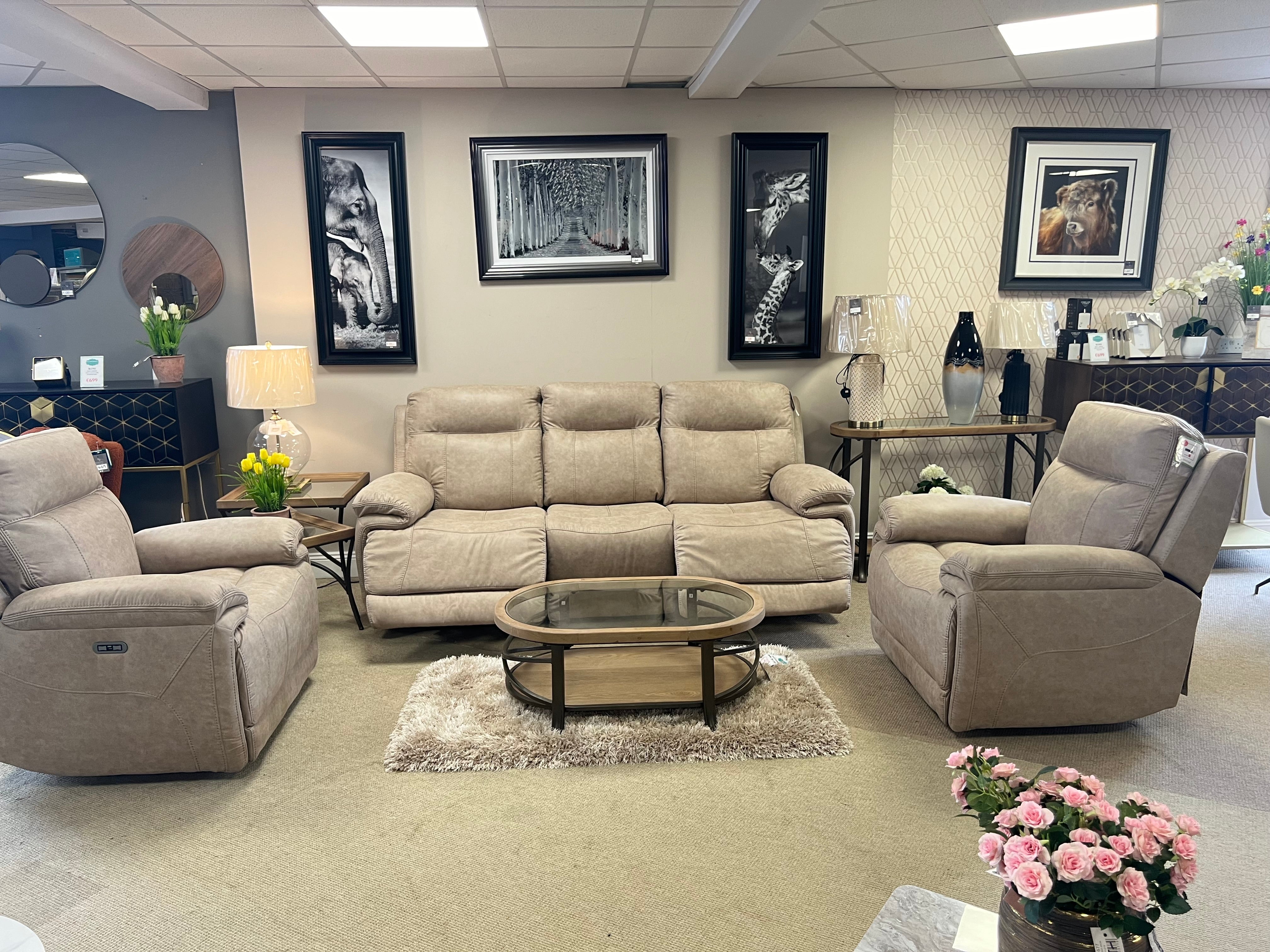 3+1+1 Motorised Reclining Sofa Suite | Ecru Colour | Oslo Collection