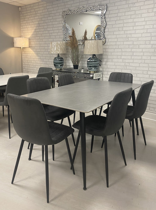 RUBY 1.6M GREY MARBLE EFFECT DINING TABLE + 6 CHAIRS