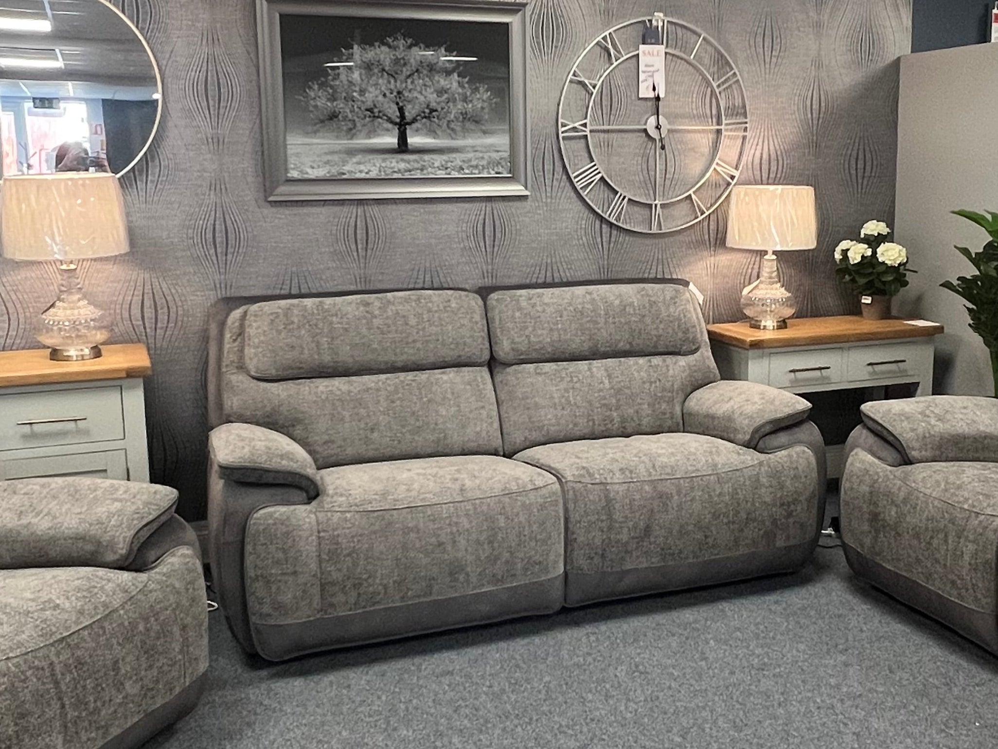3 Seater Motorised Reclining Sofa | 2-Tone Grey | Seattle Collection