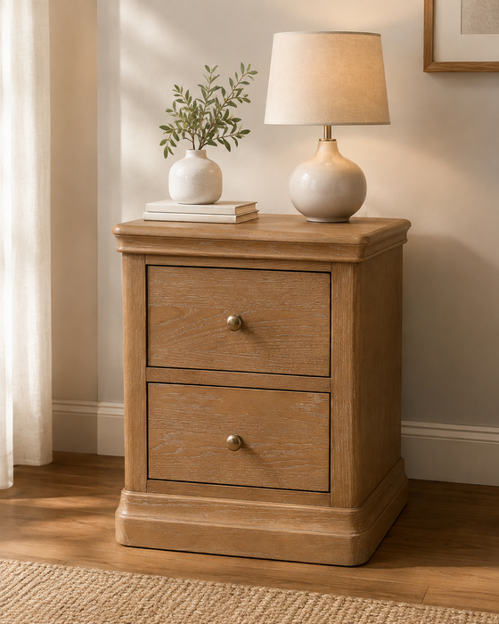 Toulouse Solid Oak 2 Drawer Bedside Locker