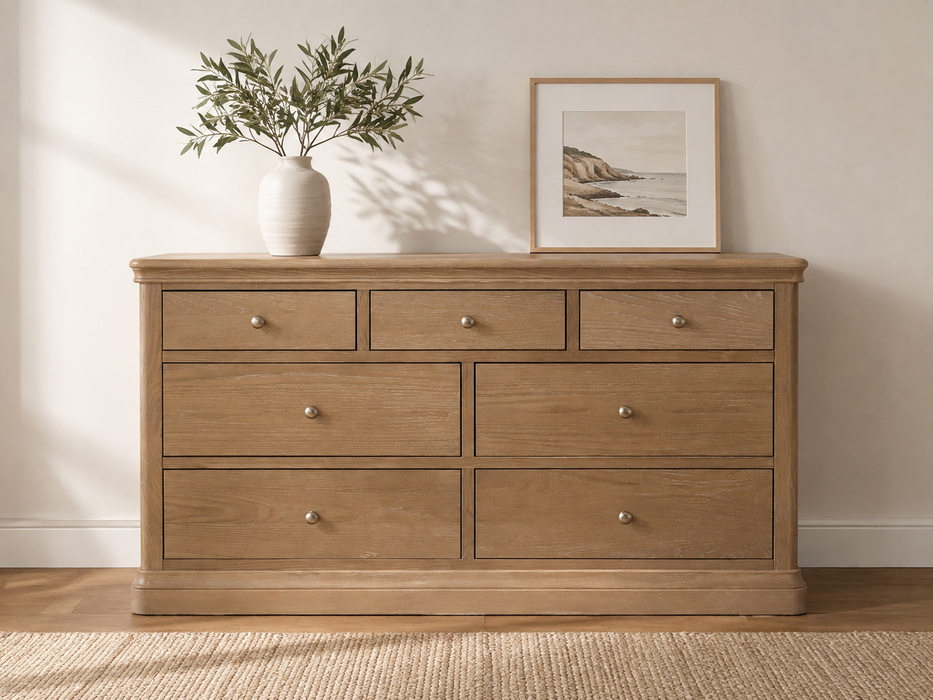 Toulouse Solid Oak 7 Drawer Wide Chest