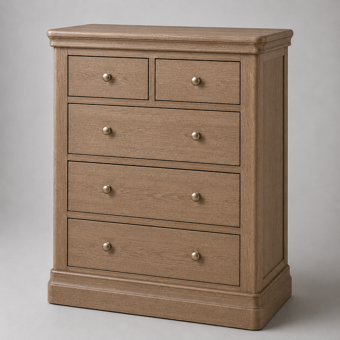 Toulouse Solid Oak 5 Drawer Tall Chest