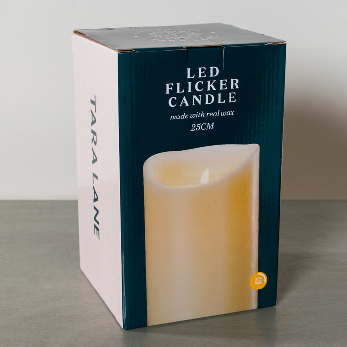 Flicker Led Candle W/5hr Timer Ivory 25cm