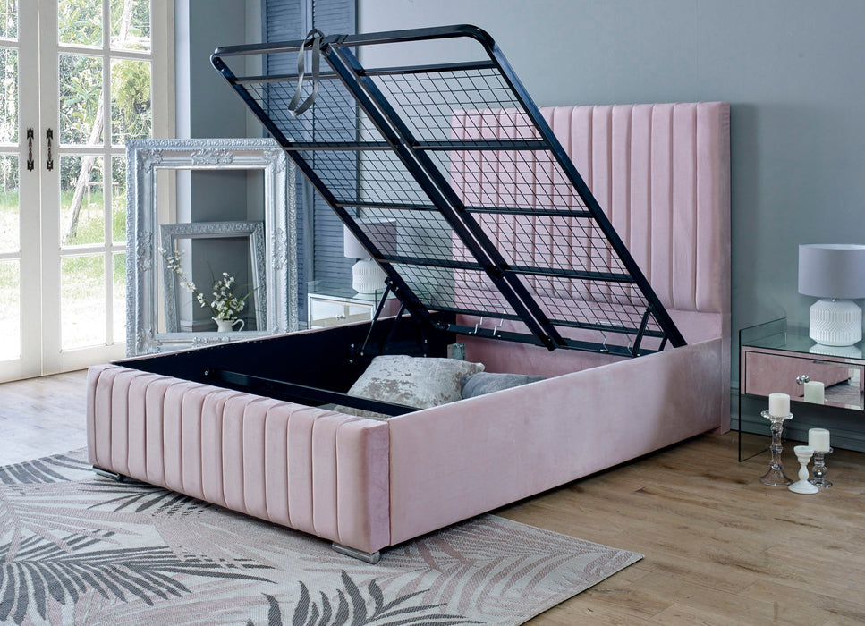 BELLA PINK VELVET DOUBLE OTTOMAN BEDFRAME Bed Frame