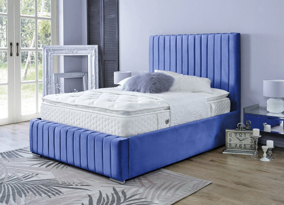 BELLA BLUE VELVET SINGLE OTTOMAN BEDFRAME Bed Frame