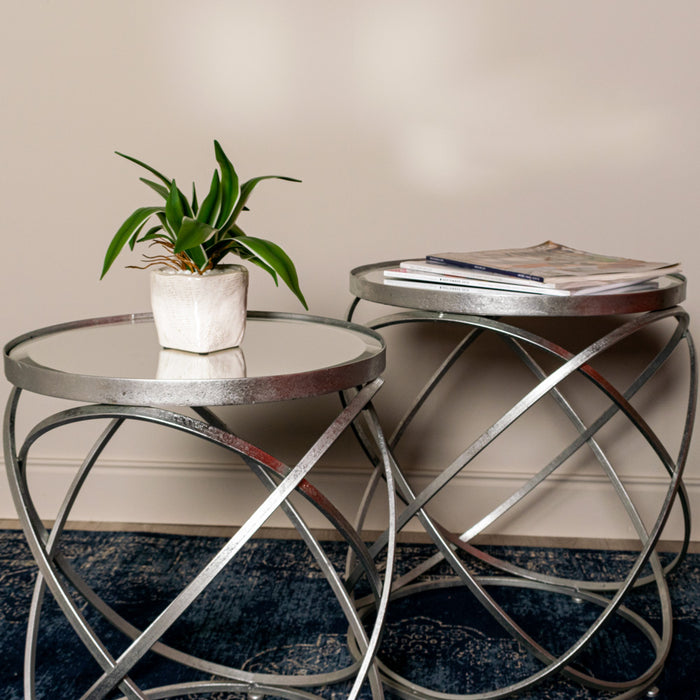 Spirals S/2 Side Table With Mirror Silver