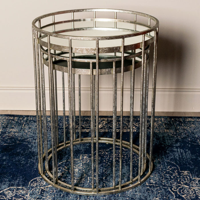 Cage S/2 Side Tables Round Mirrored Silver
