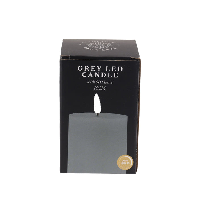 3d Flame Led Candle W/6hr Timer Grey 10cm