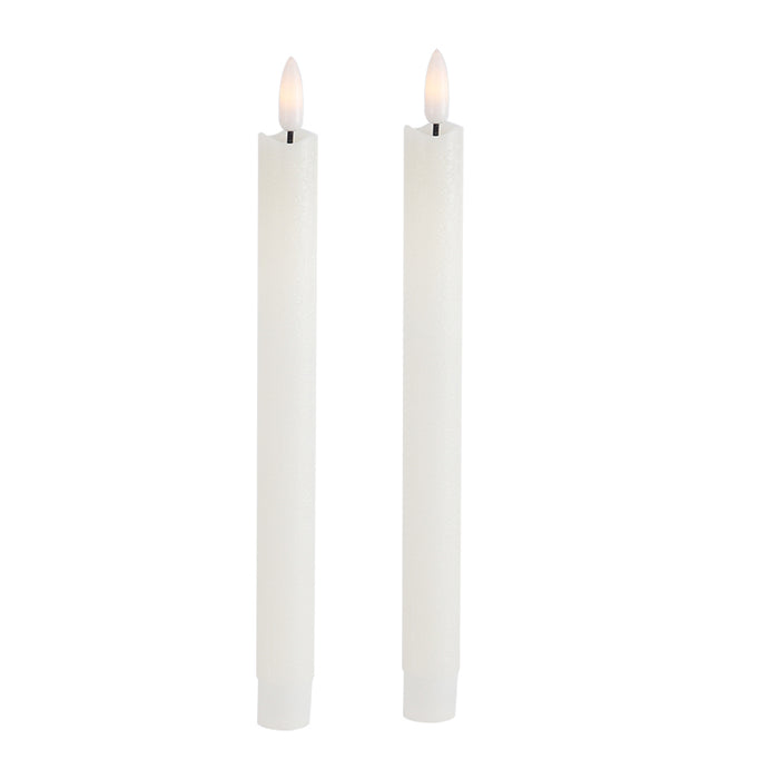 3d Flame Led Taper Candle Set Ivory 25cm