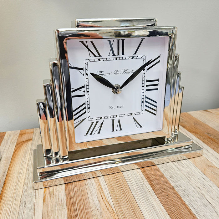 Thomas & Ameila Art Deco Clock Silver 26cm