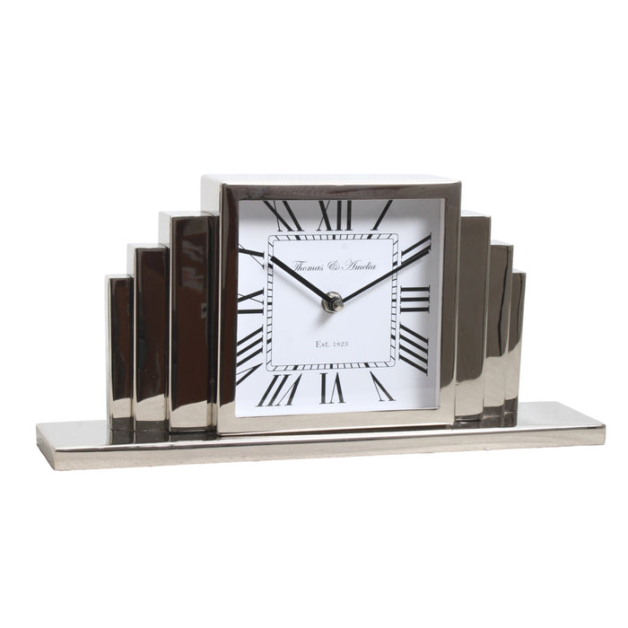 Thomas & Ameila Art Deco Clock Silver 26cm