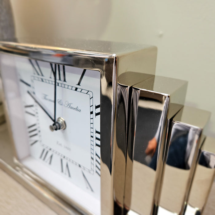 Thomas & Ameila Art Deco Clock Silver 36cm