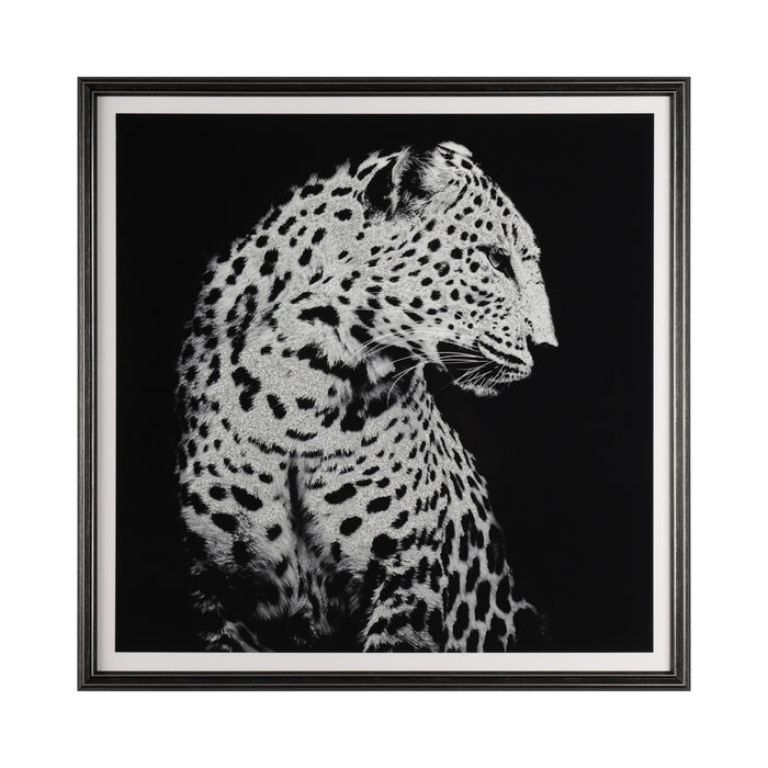 Framed Glitter Print Leopard 83 X 83cm