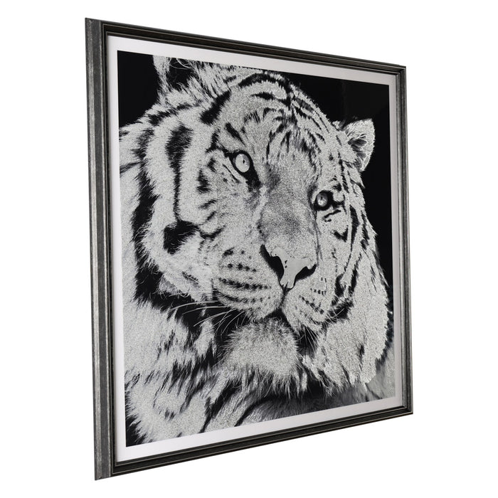 Framed Glitter Print Tiger 83 X 83cm