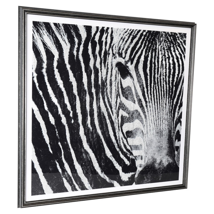 Framed Glitter Print Zebra 83 X 83cm