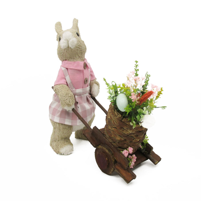 Easter Bunny With Cart Pink 27cm