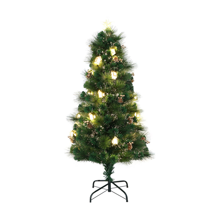 150cm Green Pvc+pine Needle Mixed Tip Warmwhite Fibre Optic Tree With Gold House