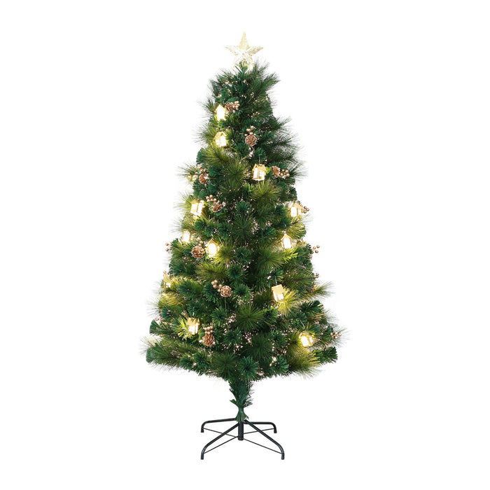 180cm Green Pvc+pine Needle Mixed Tip Warmwhite Fibre Optic Tree With Gold House And Cones