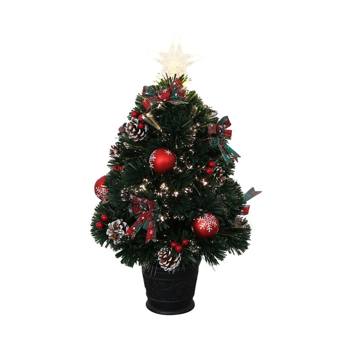 60cm Green Fiber Optic Tree With Warm Lightswith Bowknots With Balls And Cones Berries