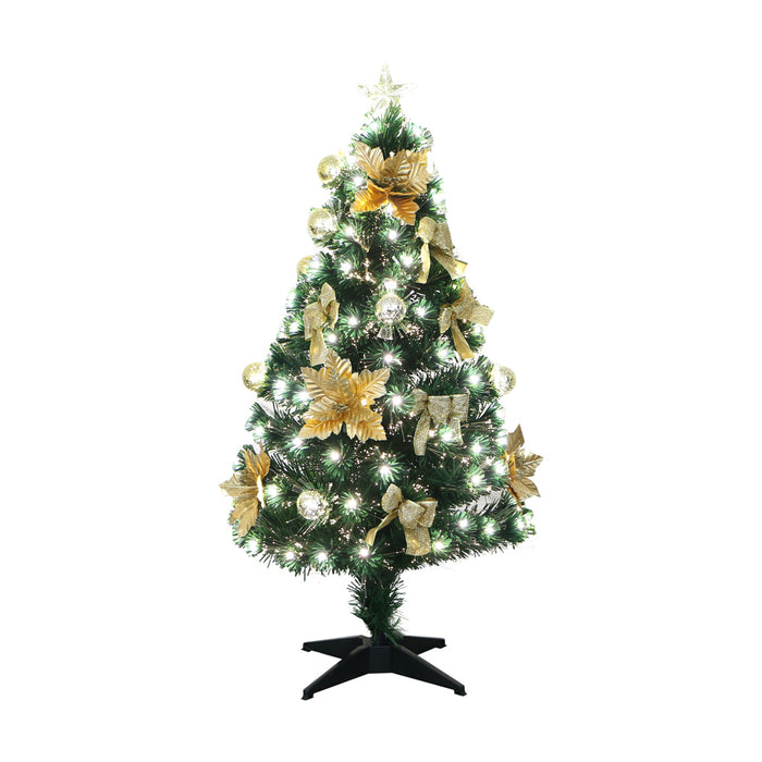 120cm Green Pvc Warm White Fibre Optic Treewith Gold Ornaments